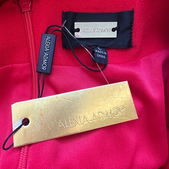 Alexia Admor Ocean Flare Split Sleeve Midi Sheath Dress V-Neck Red - Picture 8 of 11